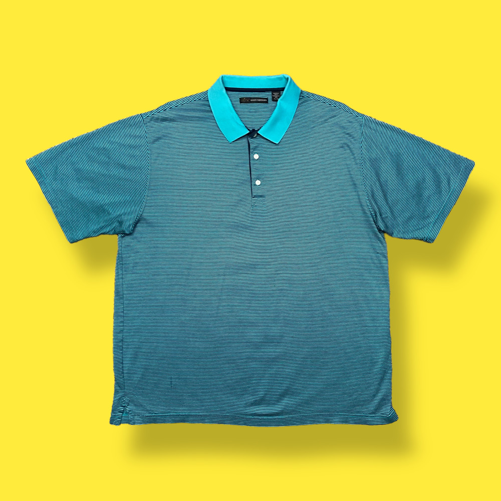 Greg Norman Striped Polo Shirt Collared Golf Tee Cotton Teal Blue XL
